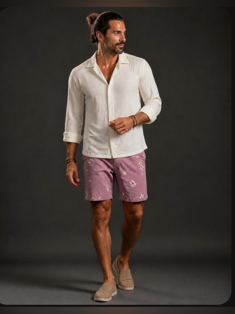 40weft Lavender Floral Flat Front Shorts